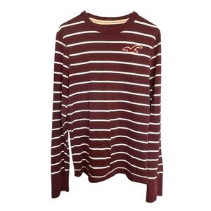 VTG Hollister Men’s Striped Maroon Top Sz L Y2K Preppy Retro Casual Classic